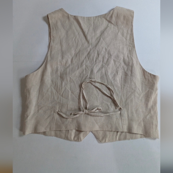 Love Tree Tan Button-Up Tailored Linen Vest - Preppy/Coastal Clean Girl Sz L EUC - Picture 5 of 9